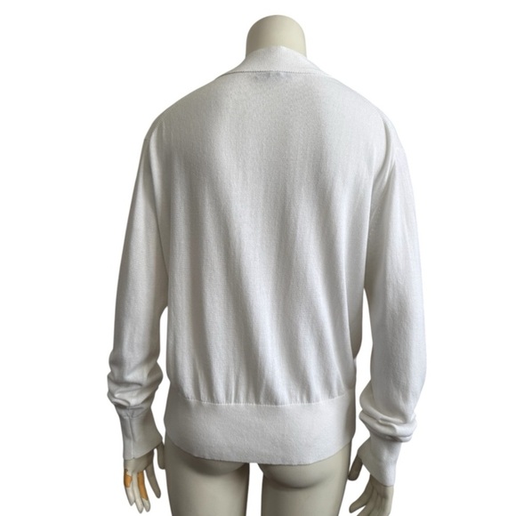 J. CREW bright white Summer v-neck cardigan cotton viscose women’s size large - Picture 7 of 10